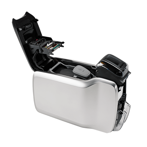 Impressora de cartões PVC Zebra ZC300 aberta